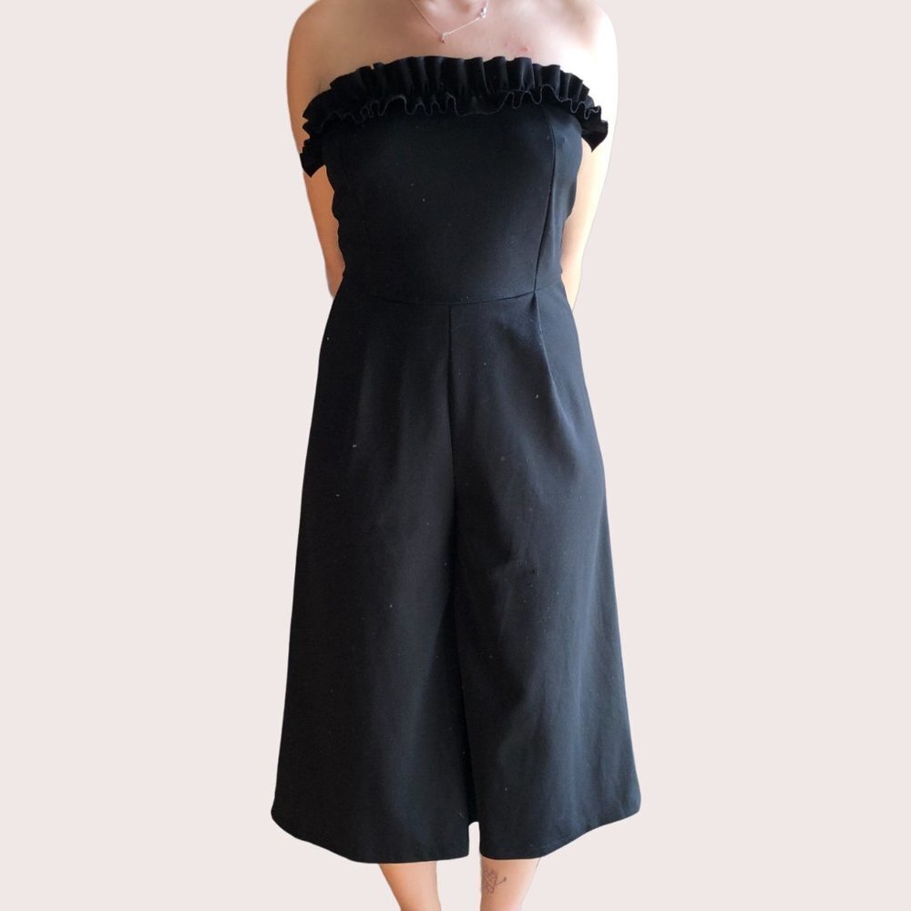 Co & Co Black Sleeveless Flared Cropped Gaucho Jumpsuit Romper Size Small